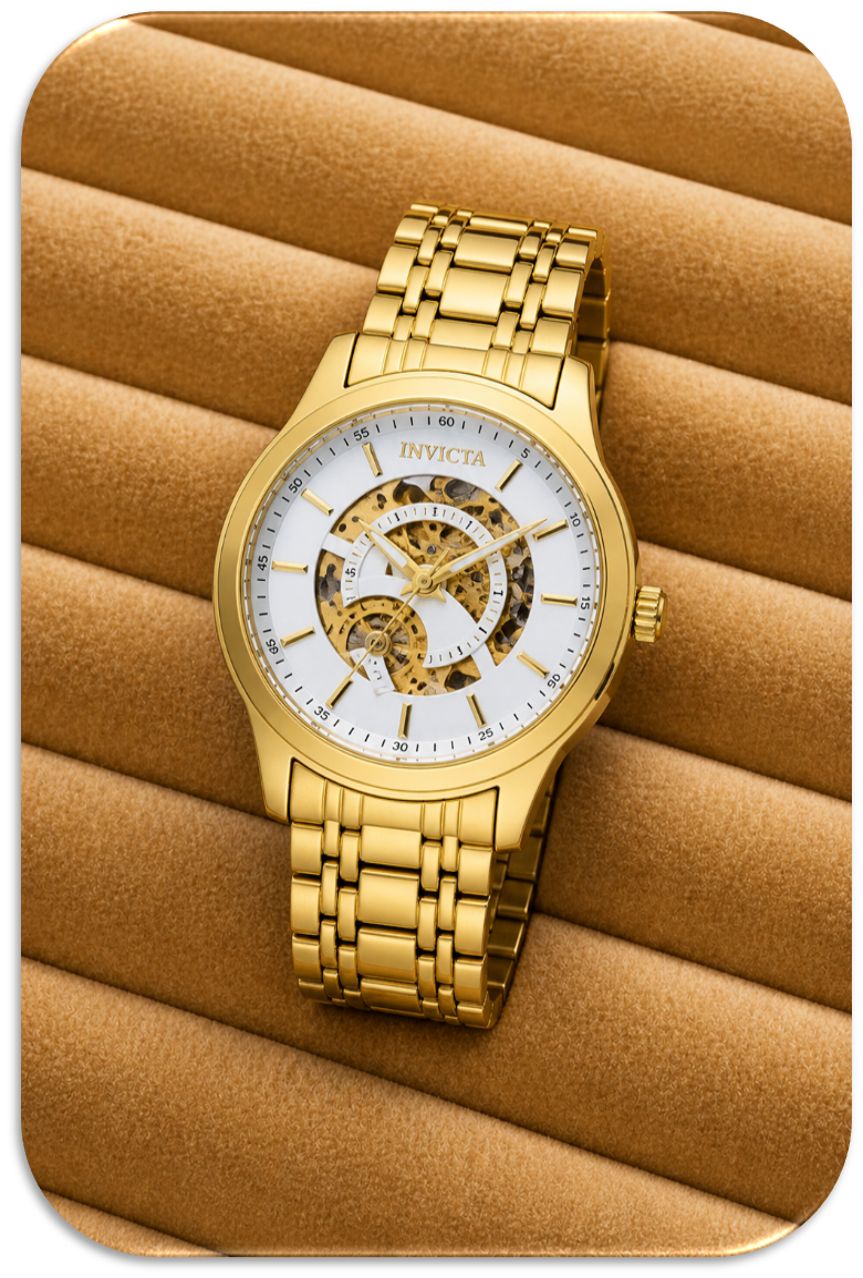 Invicta Objet D’Art Automatic Men's Watch w/ Gold & White Skeleton Dial, 42.5mm, Gold. (LFA2611015)