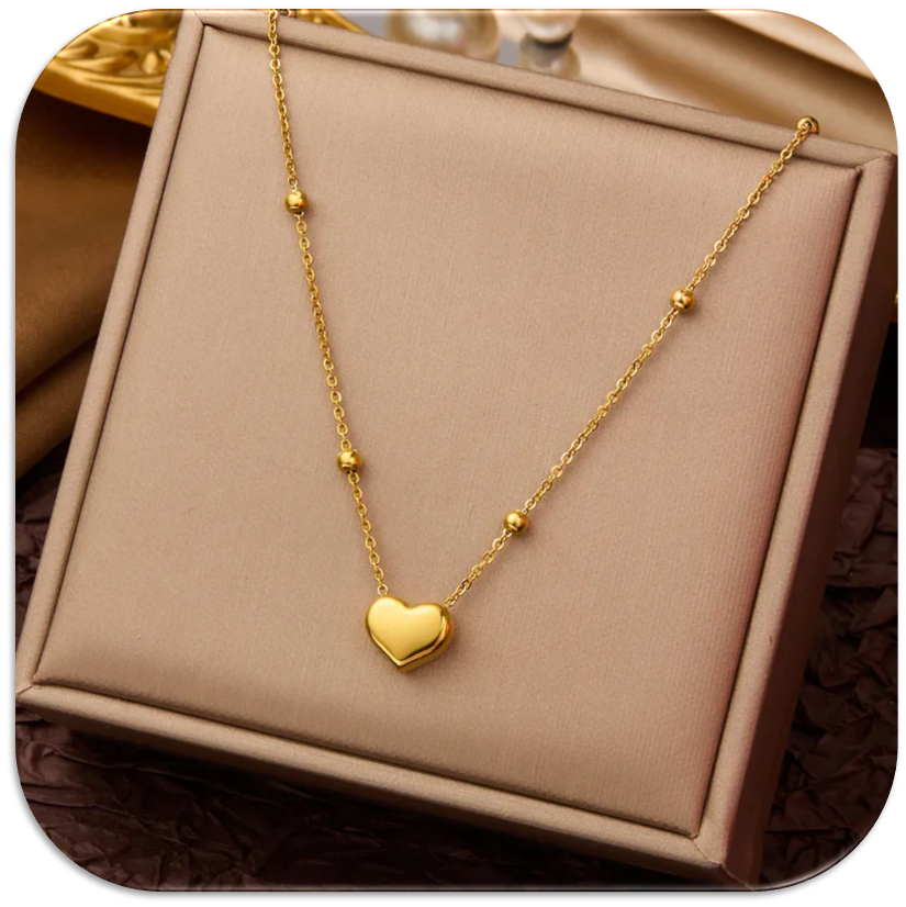 Women's Necklace with Round Beads & Gold Heart Pendant (LFA1111001)