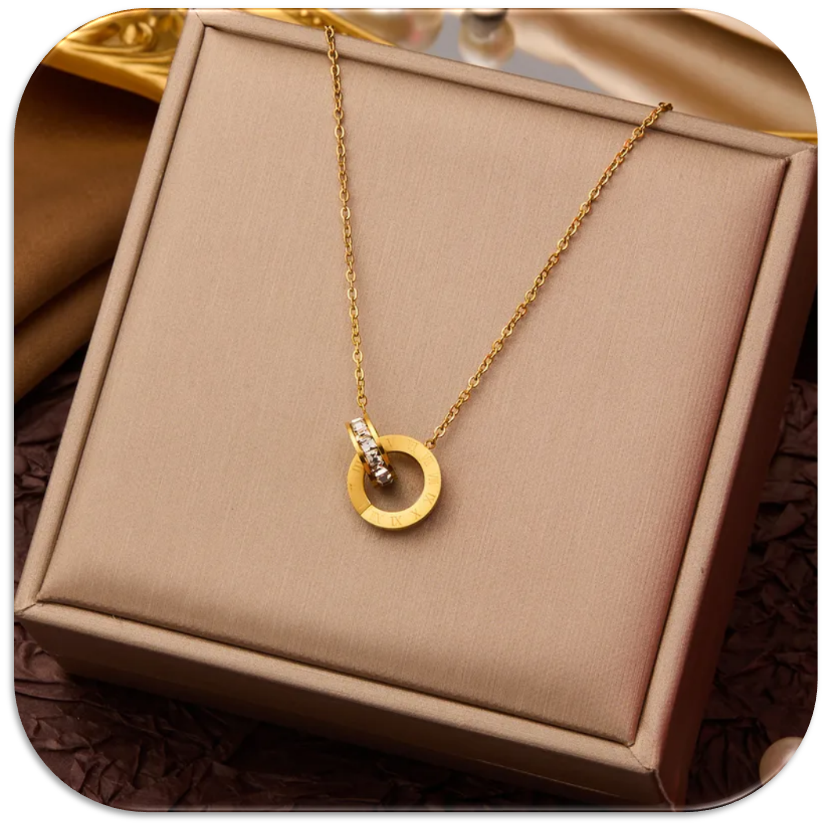 Women's Necklace featuring Roman Numeral Pendant Ring with Buckle Design and Sparkling Accents (LFA1111002)
