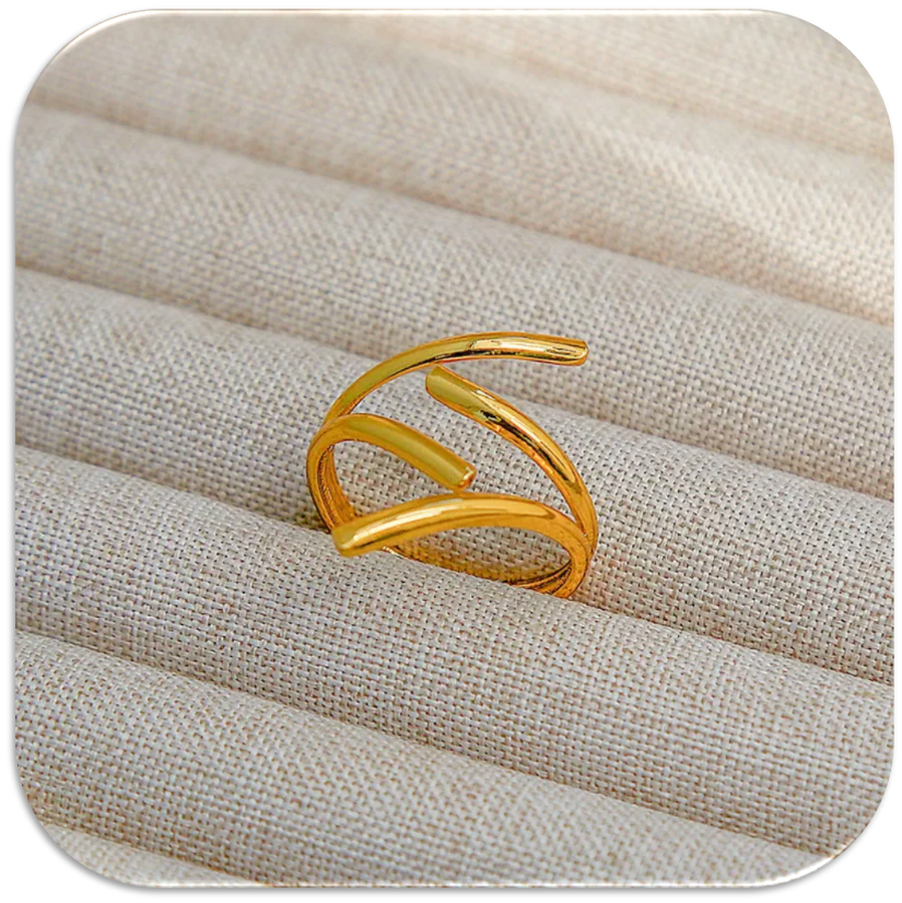 Women's Stainless Steel 18K Gold-Plated Open Ring with Minimalist Wave Design. (LFA1311014)