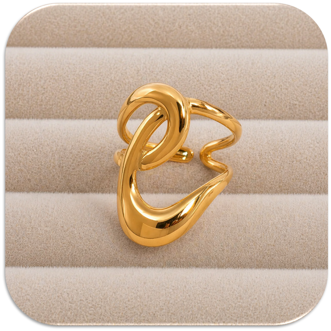 Women's 18K Gold-Plated Ring with Geometric Lines. Adjustable Size. (LFA1313004)