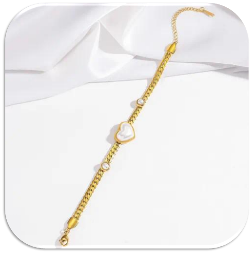 Women's Bracelet with 14K Real Gold Plating Featuring Shell Heart (LFA1211004)