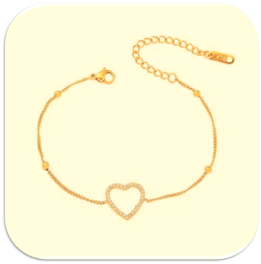 Women's Gold Minimalist Bracelet with a Heart Charm & Brillant Details. (LFA1211010)
