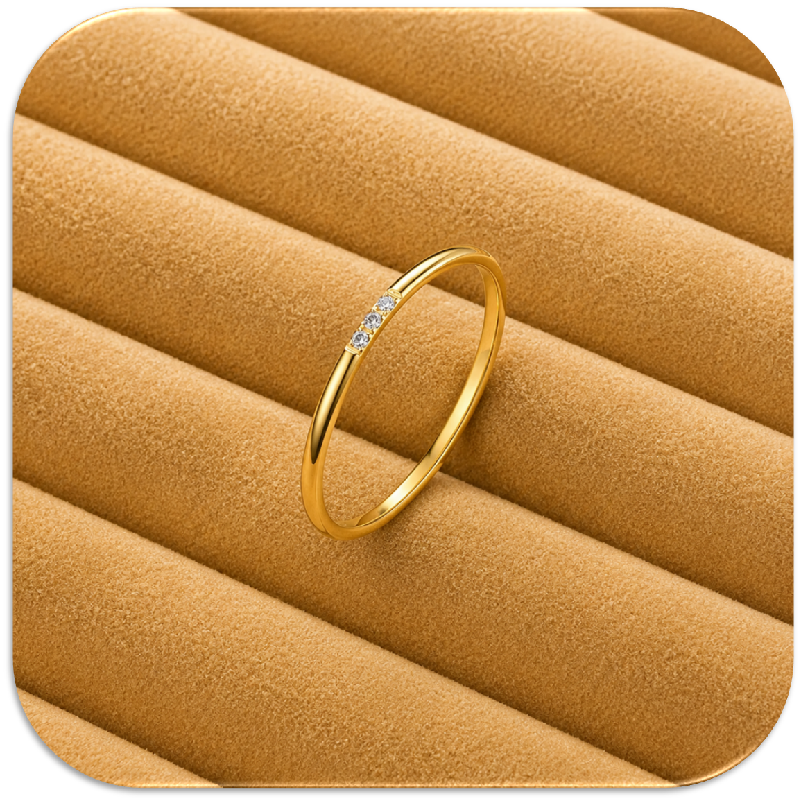 Women’s Gold-Tone Stainless Steel Ring with Three Embedded Zircon Stones. (LFA1311027)