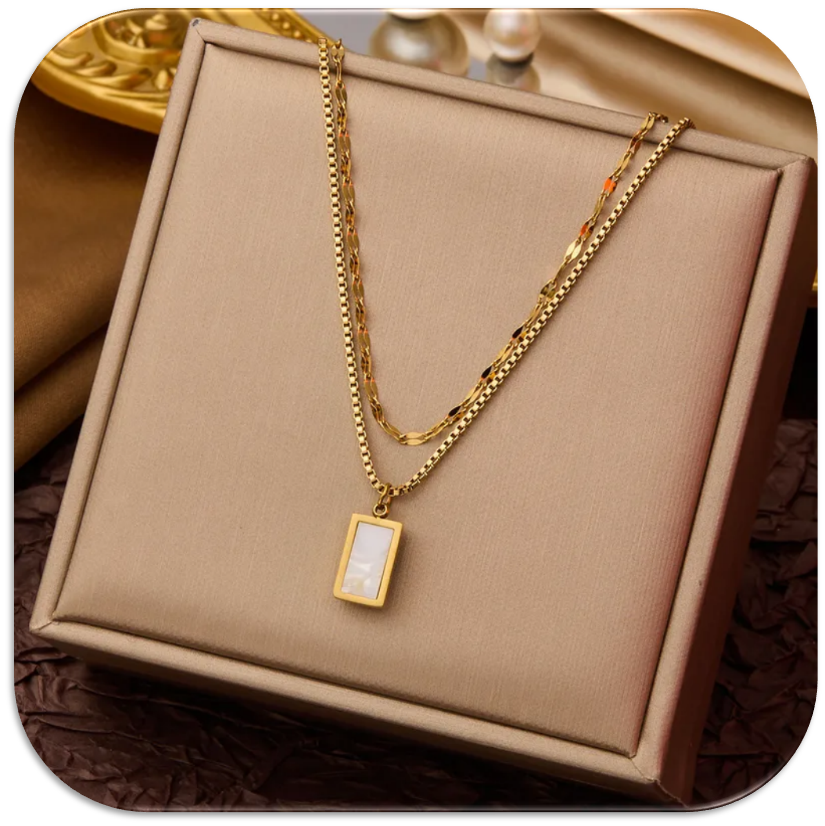 Women's Necklace with Double-Chain & White Shell Pendant (LFA1111011)