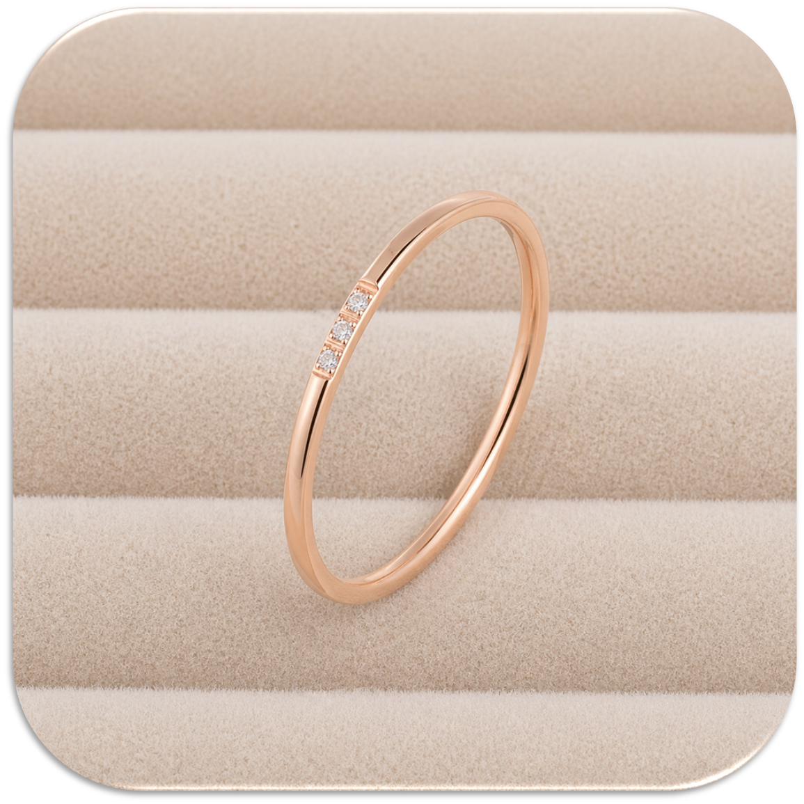 Women's Rose Gold Stainless Steel Three Zircon Embedded Ring. (LFA1315007)