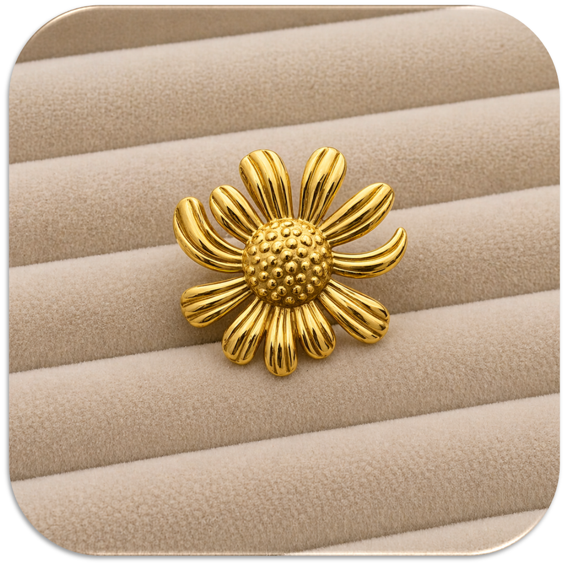 Women's Gold Stainless Steel Adjustable Opening Ring with Sun Flower Pattern. (LFA1311018)