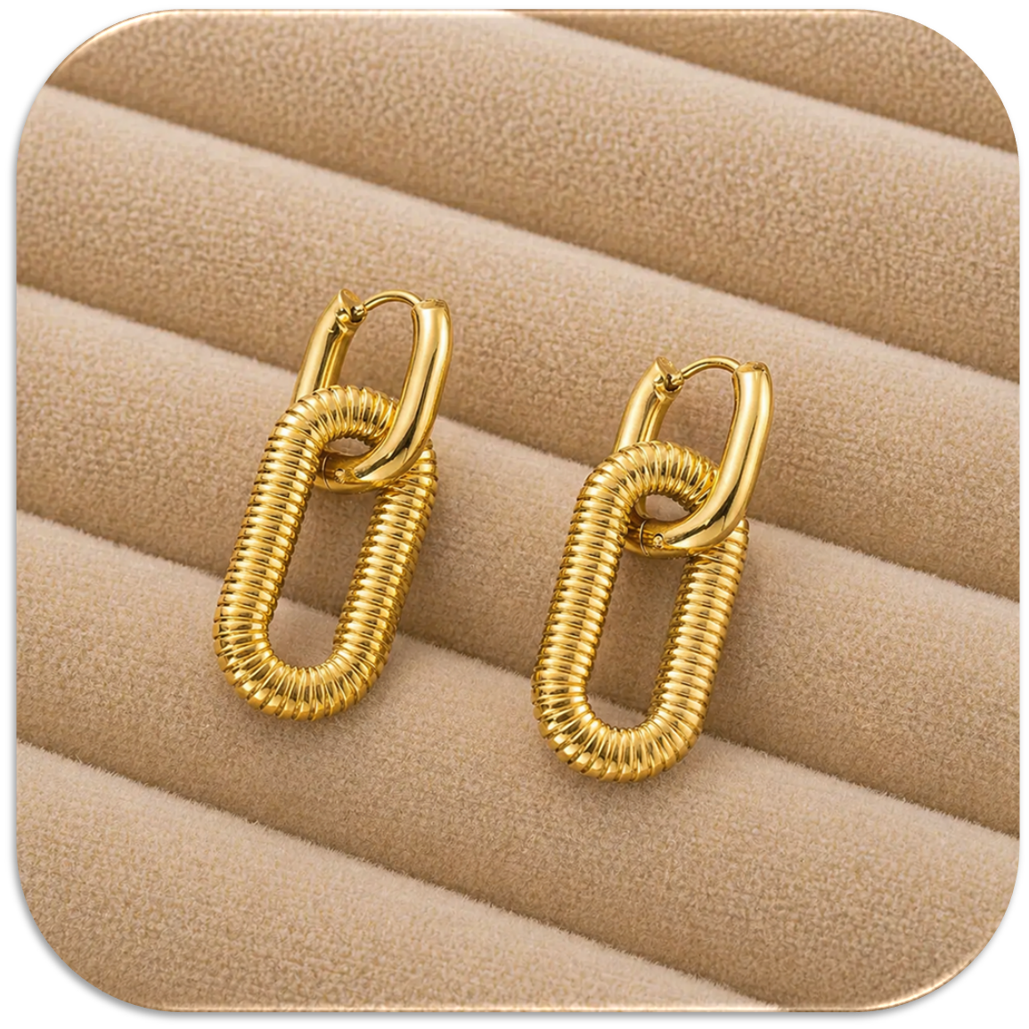 Women's Stainless Steel Gold Double Ring Earrings. (LFA1411001)