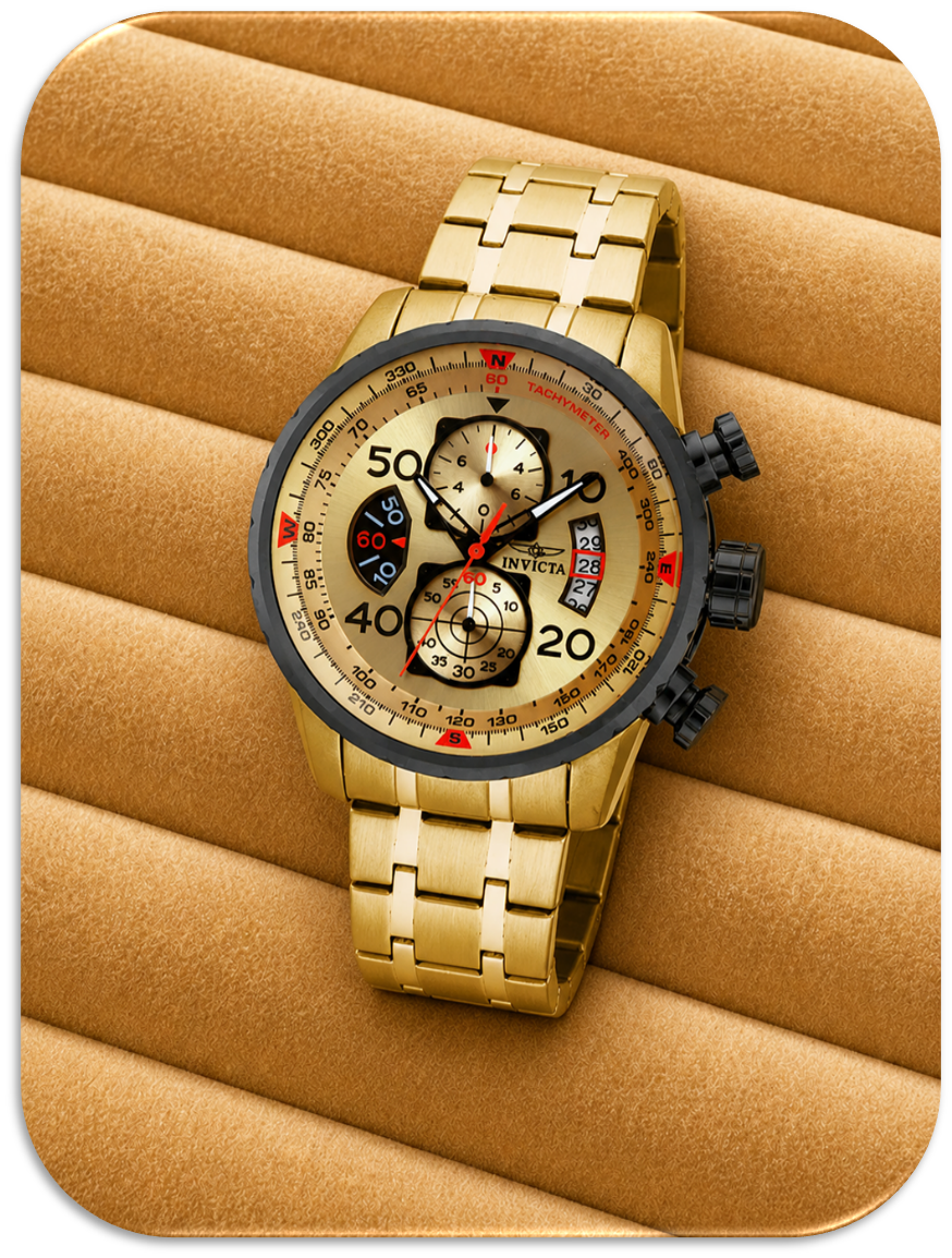 Invicta Aviator Men's Watch. 48mm. Quartz. Gold. (LFA2611020)