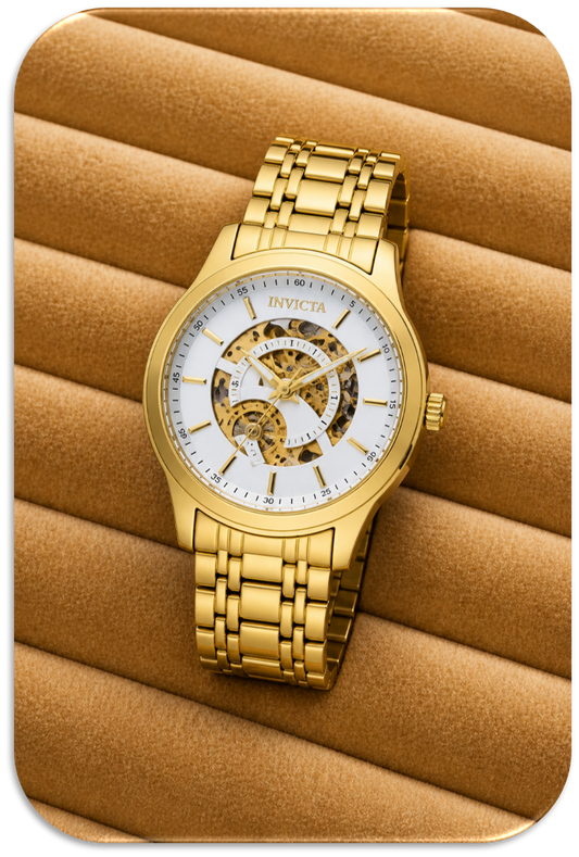 Invicta Objet D’Art Automatic Men's Watch w/ Gold & White Skeleton Dial, 42.5mm, Gold. (LFA2611015)