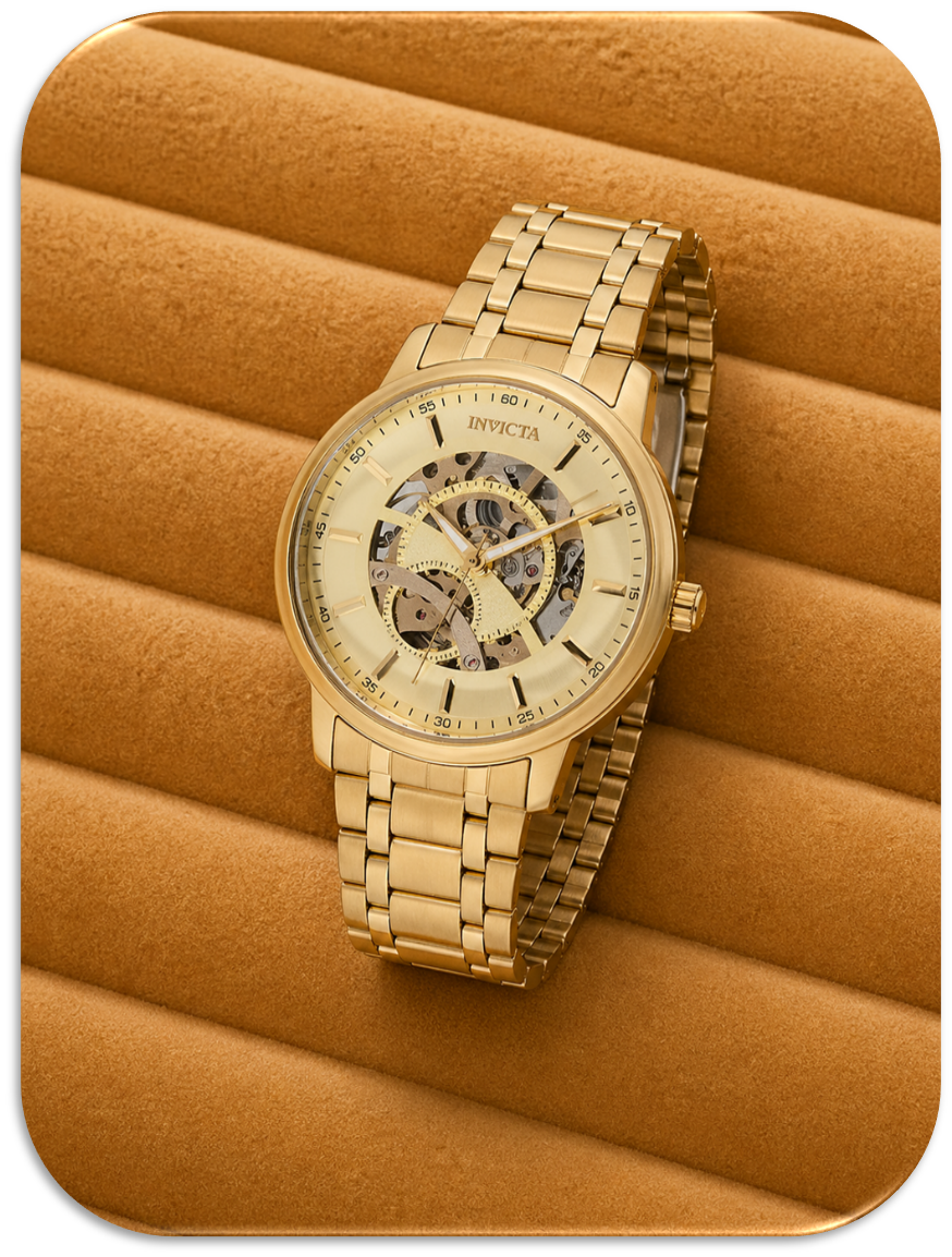 Invicta Objet D’Art Automatic Men's Watch w/ Gold Skeleton Dial, 42.5mm, Gold. (LFA2611014)