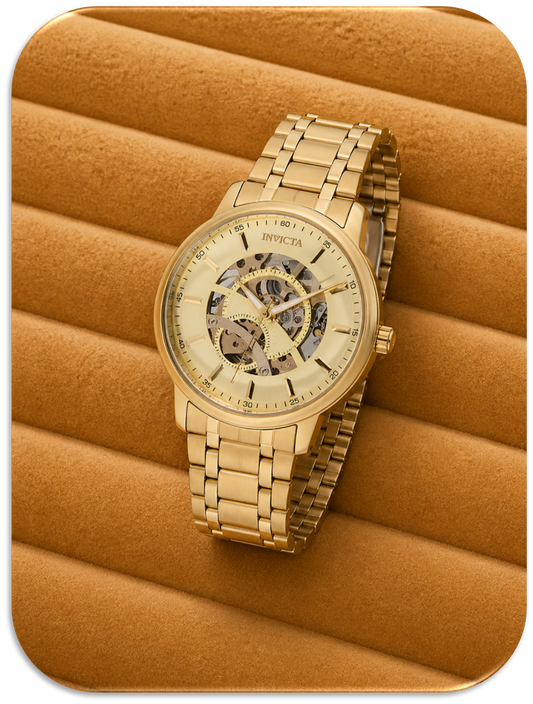 Invicta Objet D’Art Automatic Men's Watch w/ Gold Skeleton Dial, 42.5mm, Gold. (LFA2611014)