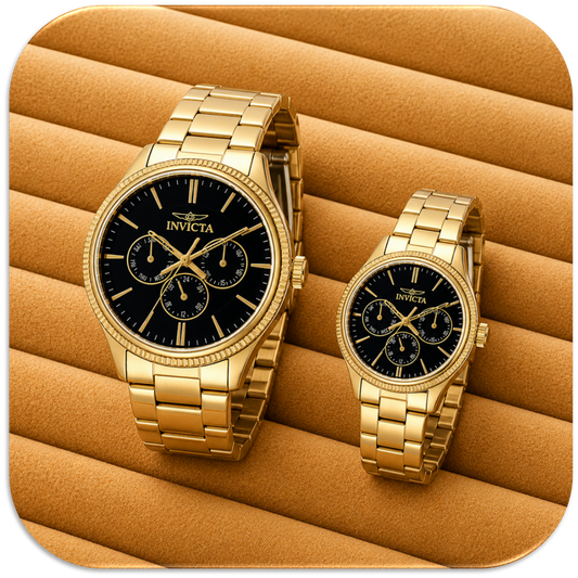 Invicta, Specialty Women's & Men's Watch Set - 42mm & 34mm. Quarzt, Gold. (LFA2611017)
