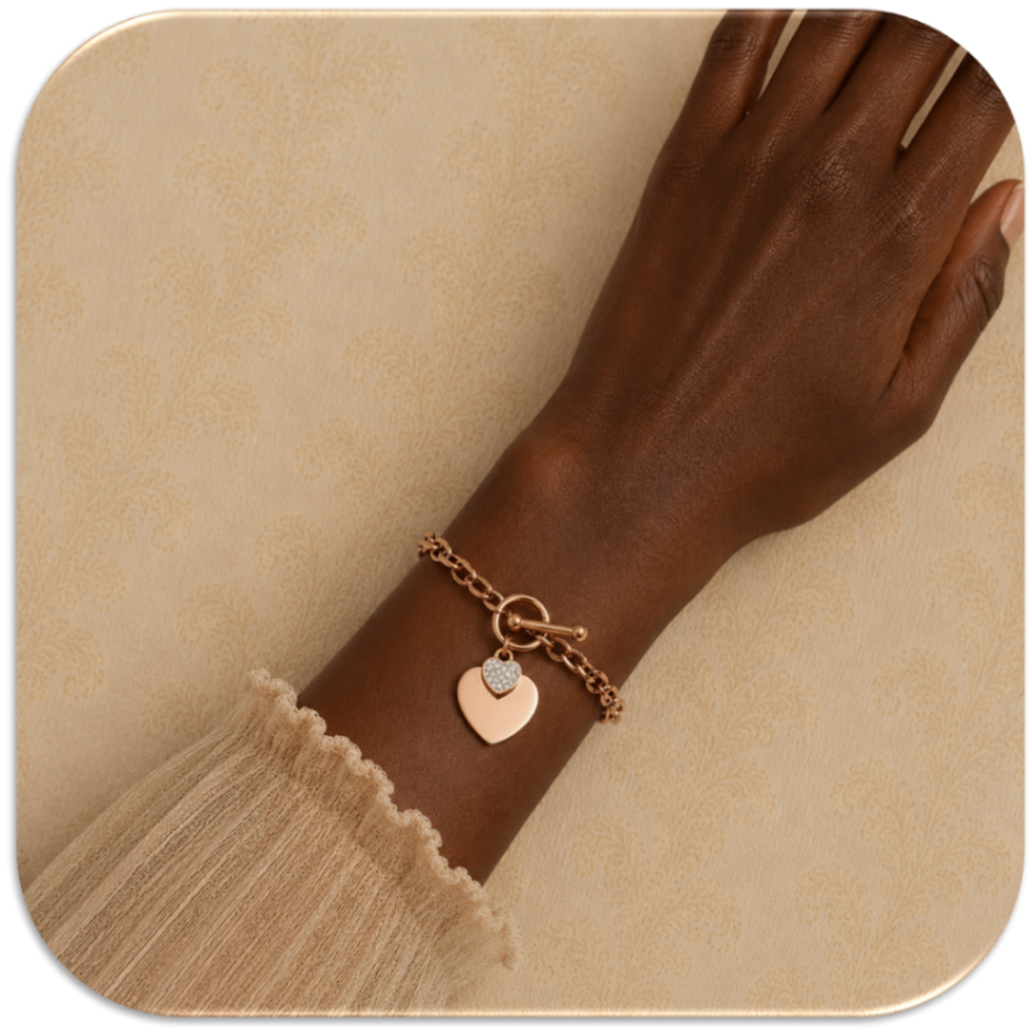Women's Rose Gold-Plated Heart Charm Bracelet (LFA1215007)