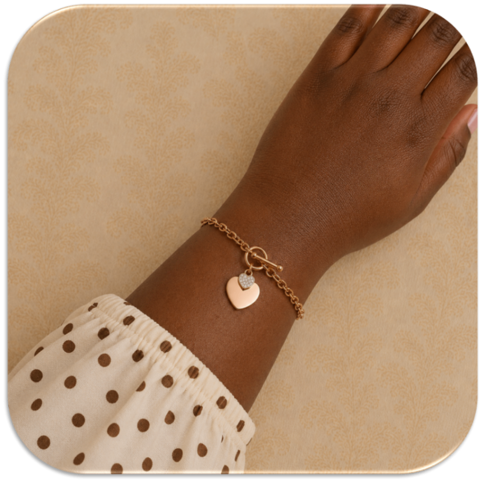 Women's Rose Gold-Plated Heart Charm Bracelet (LFA1215007)