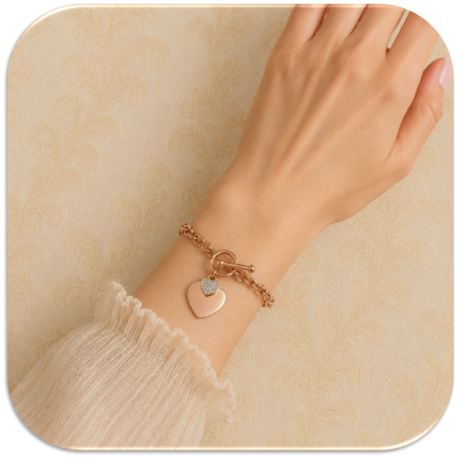 Women's Rose Gold-Plated Heart Charm Bracelet (LFA1215007)