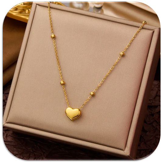 Women's Necklace with Round Beads & Gold Heart Pendant (LFA1111001)