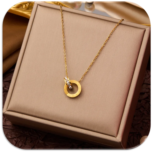 Women's Necklace featuring Roman Numeral Pendant Ring with Buckle Design and Sparkling Accents (LFA1111002)