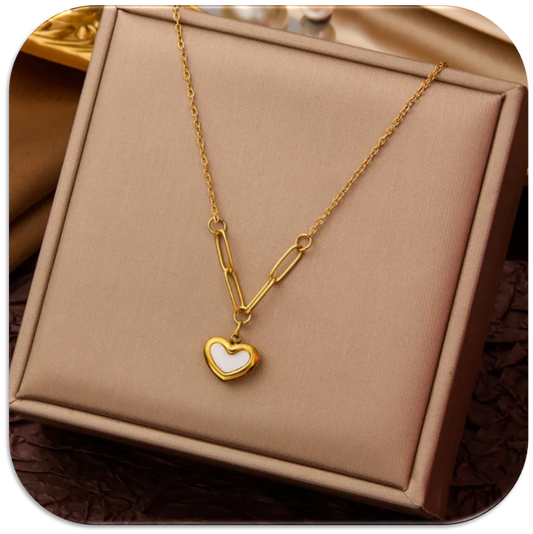 Women's Necklace with Full White Shell Heart Pendant (LFA1111004)