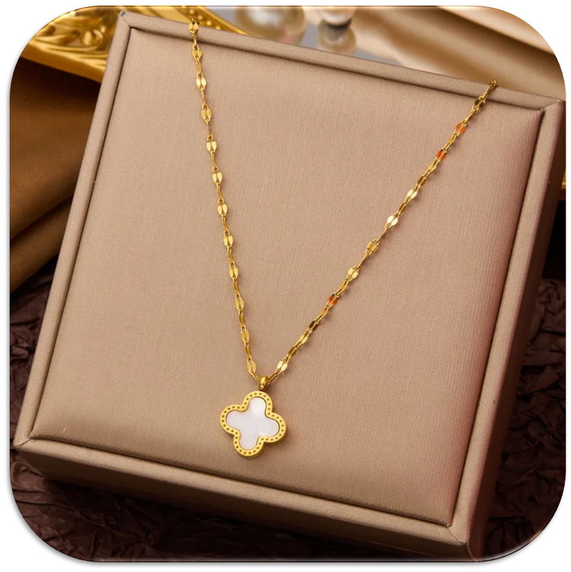 Women's Necklace with Lip Chain Double-Sided Four-Leaf Clover (LFA1111005)