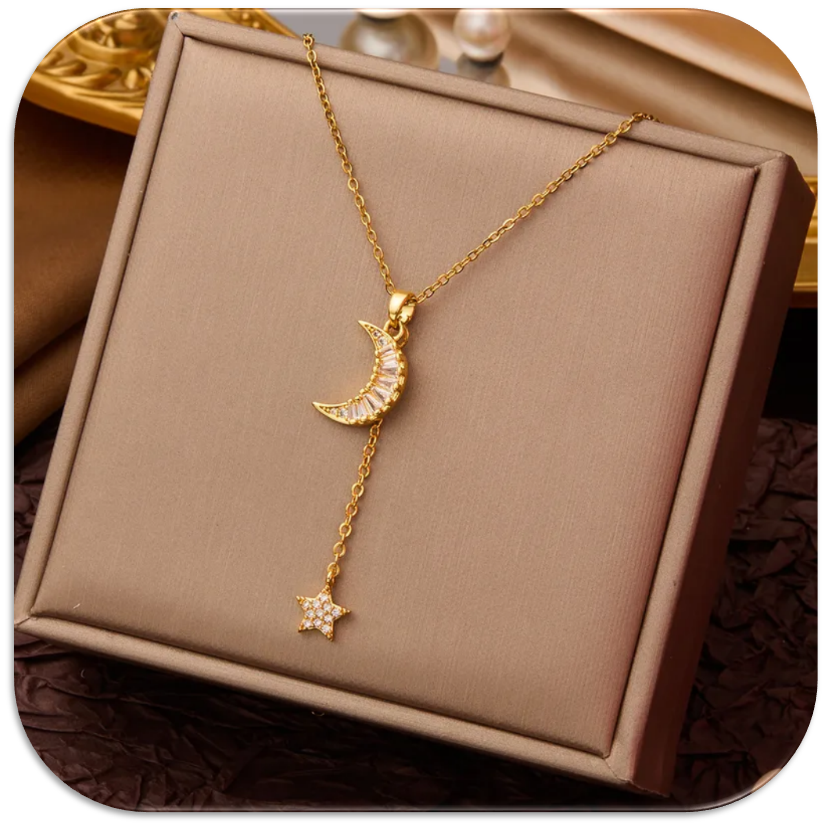 Women's Necklace with Star and Moon Zirconia Pendants (LFA1111006)