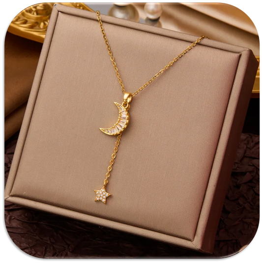 Women's Necklace with Star and Moon Zirconia Pendants (LFA1111006)