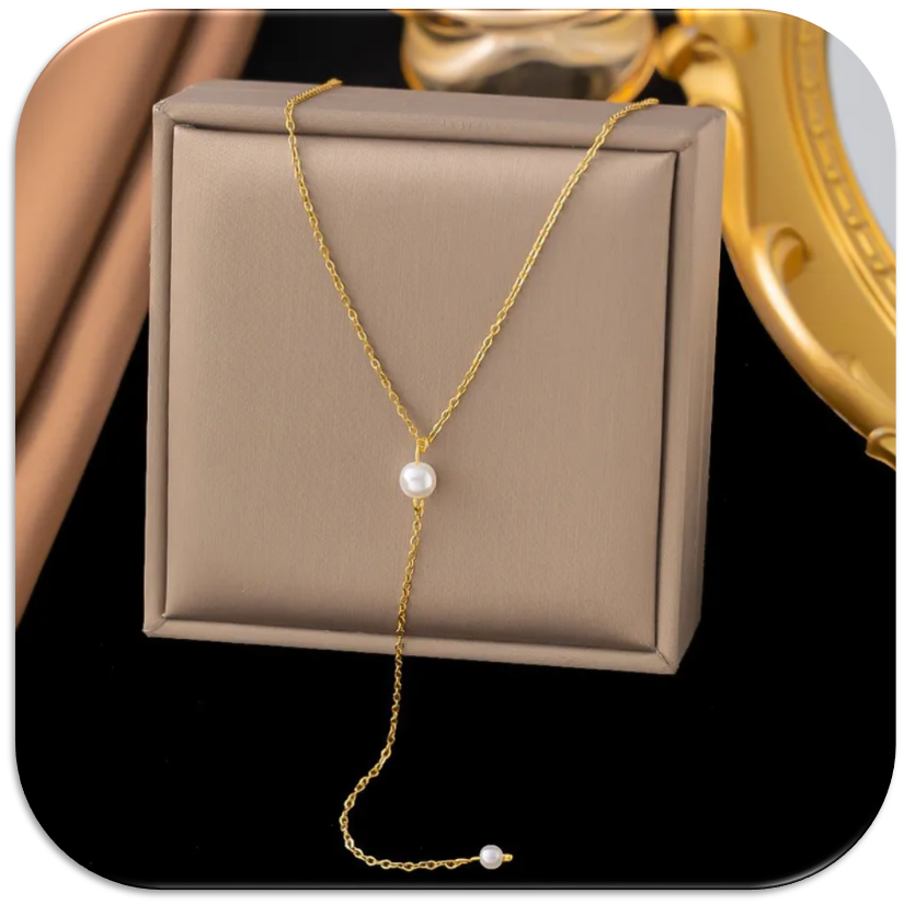 Women's Necklace with Gold Chain and Pearl Tassel (LFA1111009)