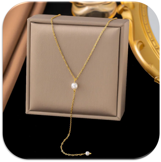 Women's Necklace with Gold Chain and Pearl Tassel (LFA1111009)