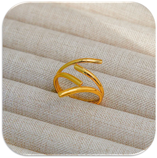 Women's Stainless Steel 18K Gold-Plated Open Ring with Minimalist Wave Design. (LFA1311014)