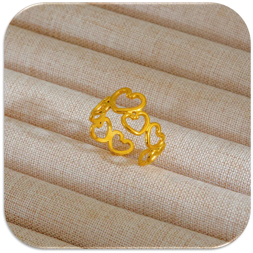 Women's Stainless Steel 18K Gold-Plated Open Ring with Multiple Hearts Design. (LFA1311015)