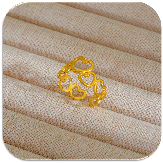 Women's Stainless Steel 18K Gold-Plated Open Ring with Multiple Hearts Design. (LFA1311015)