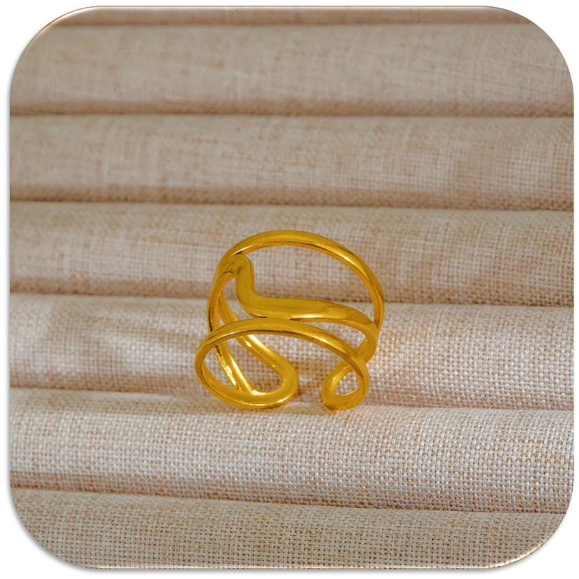 Women's Stainless Steel 18K Gold-Plated Open Ring with Spiral Stripe. (LFA1311012)