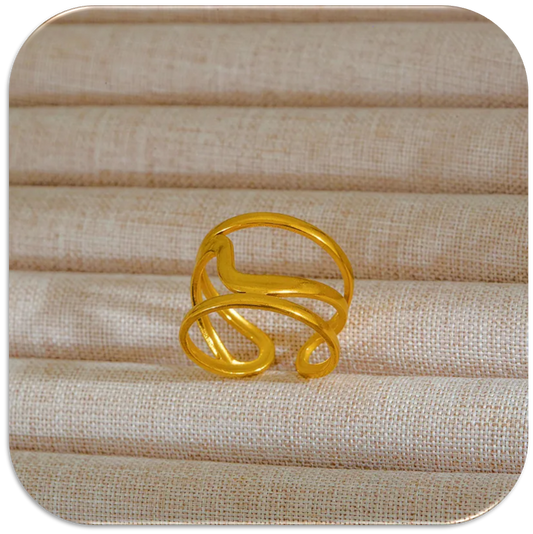 Women's Stainless Steel 18K Gold-Plated Open Ring with Spiral Stripe. (LFA1311012)
