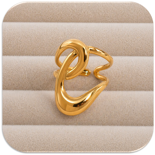 Women's 18K Gold-Plated Ring with Geometric Lines. Adjustable Size. (LFA1313004)