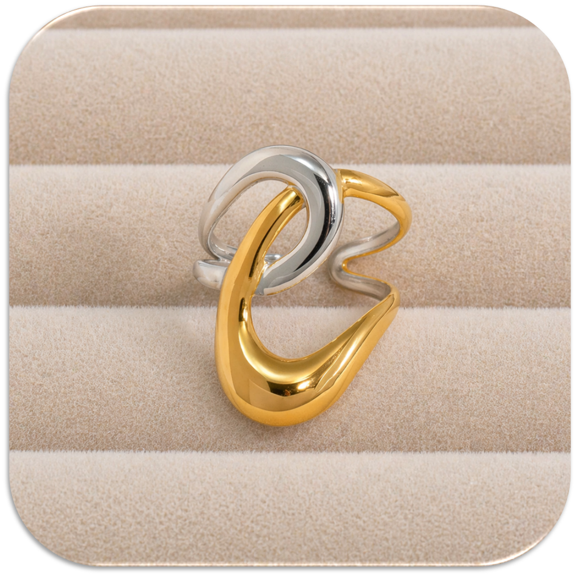 Women's 18K Gold-Plated & Silver Ring with Geometric Lines. Adjustable Size. (LFA1313003)