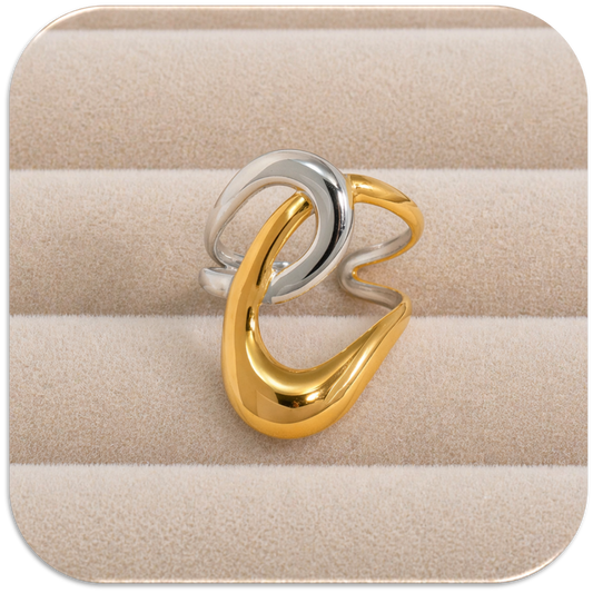 Women's 18K Gold-Plated & Silver Ring with Geometric Lines. Adjustable Size. (LFA1313003)