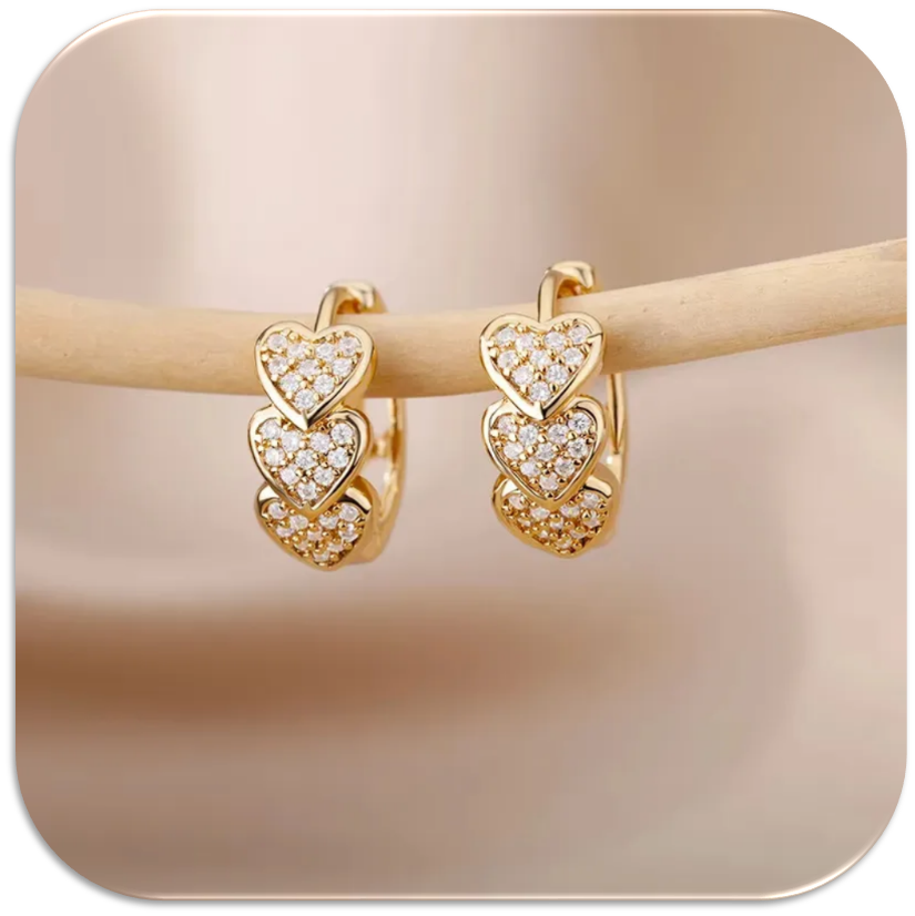 Women’s Earrings with Three Vertically Aligned Hearts. (LFA1421010)