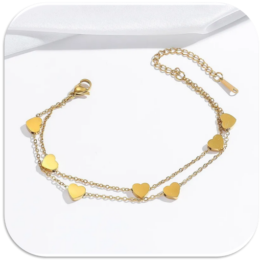 Women's Gold Double-Layer Bracelet with Heart Charms. Adjustable. (LFA1211016)