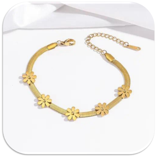 Women's Gold Snake Chain featuring Daisy Flowers Bracelet (LFA1211009)