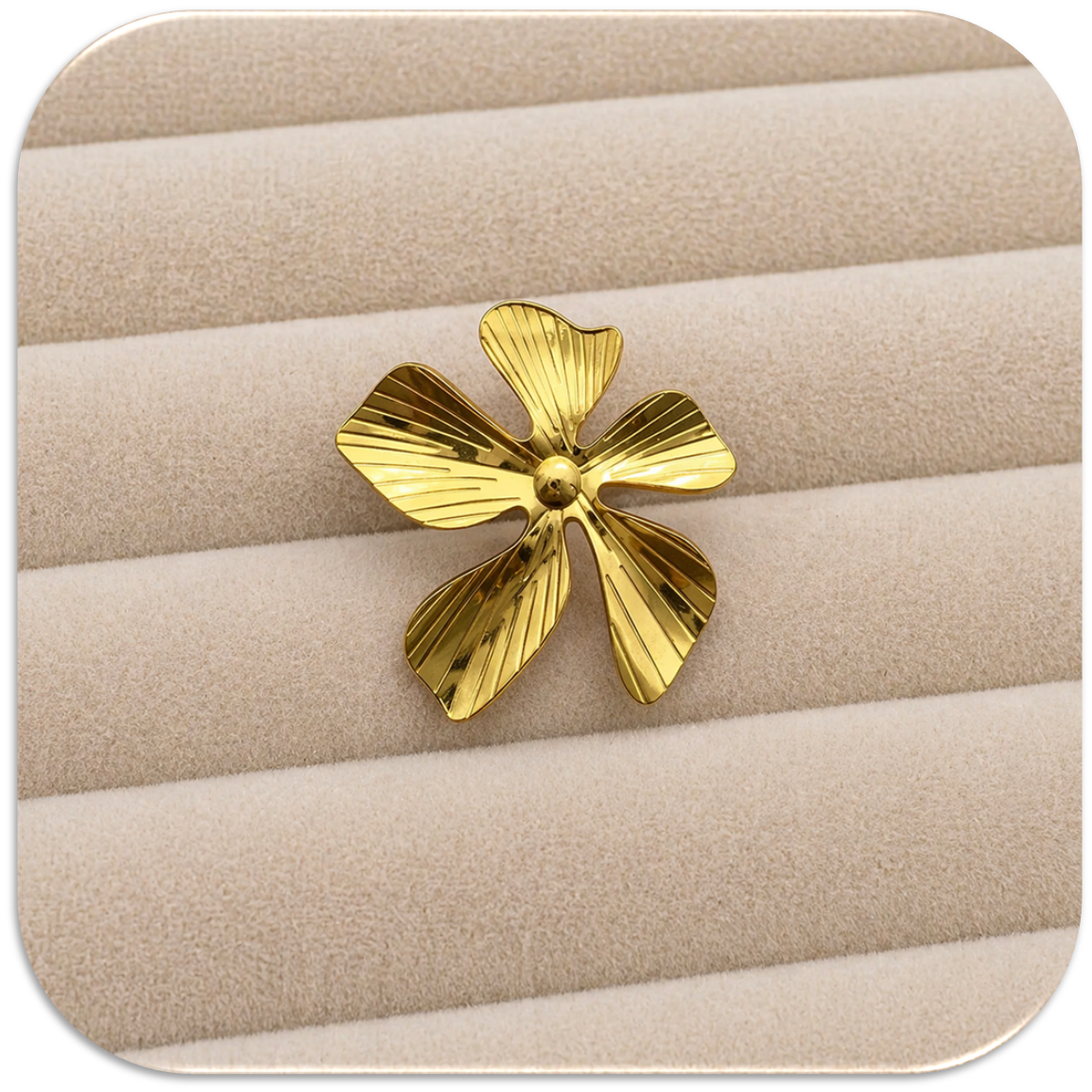 Women's Gold Stainless Steel Adjustable Opening Ring with Flower Pattern. (LFA1311017)