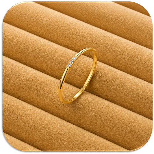 Women’s Gold-Tone Stainless Steel Ring with Three Embedded Zircon Stones. (LFA1311027)