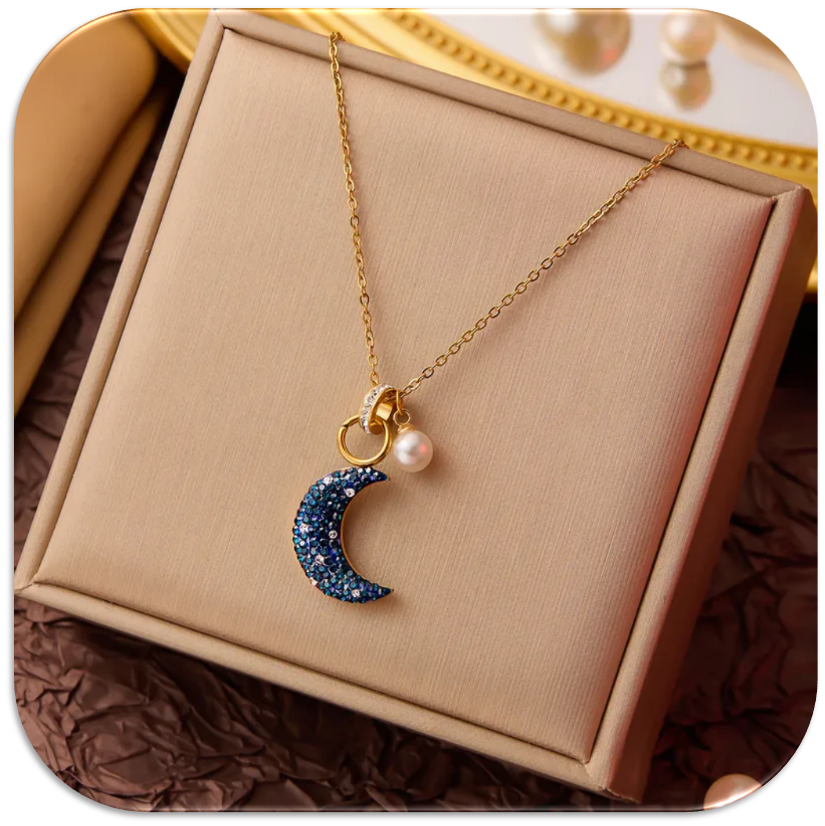 Women's Necklace featuring Blue White Shining Moon (LFA1111018)