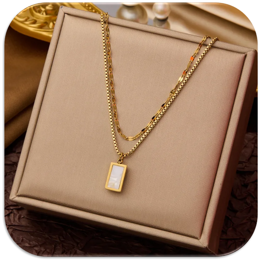 Women's Necklace with Double-Chain & White Shell Pendant (LFA1111011)