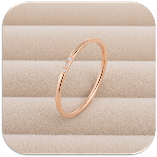 Women's Rose Gold Stainless Steel Three Zircon Embedded Ring. (LFA1315006)