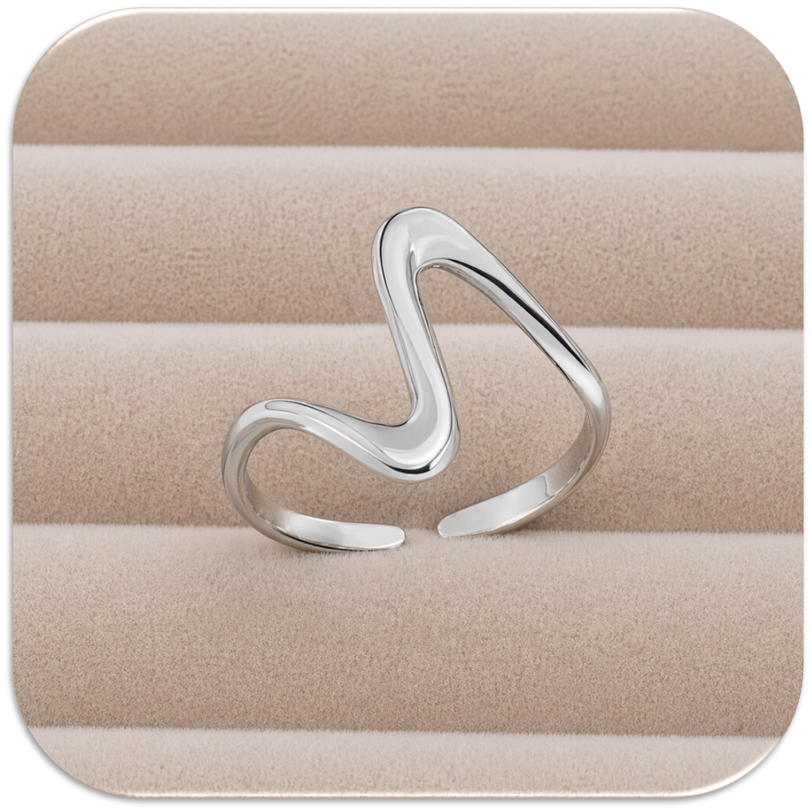 Women's Silver Stainless Steel Open Ring with Abstract Wave Design. (LFA1312010)
