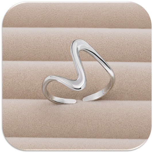 Women's Silver Stainless Steel Open Ring with Abstract Wave Design. (LFA1312010)