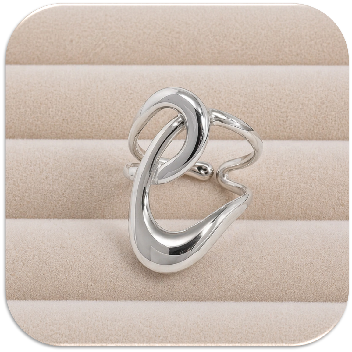 Women's Silvery Ring with Geometric Lines. Adjustable Size. (LFA1313005)