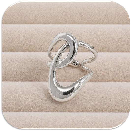 Women's Silvery Ring with Geometric Lines. Adjustable Size. (LFA1313005)