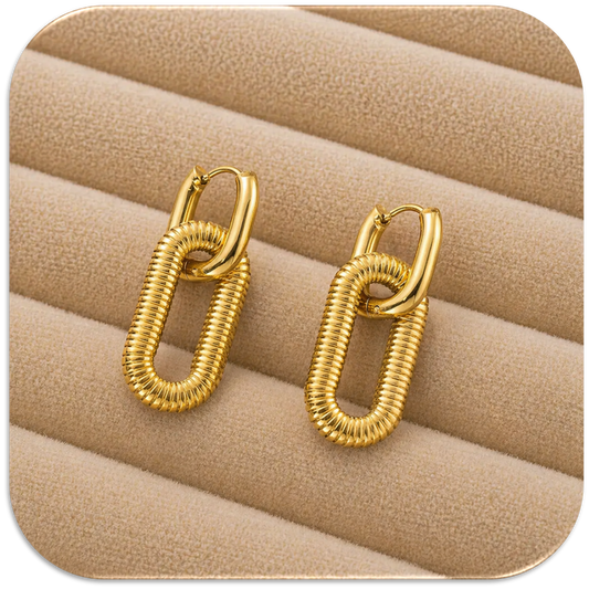 Women's Stainless Steel Gold Double Ring Earrings. (LFA1411001)