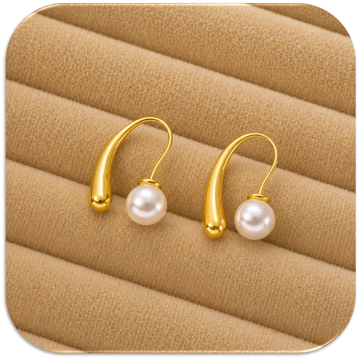 Women's Stainless Steel Gold Hook Pearl Earring. (LFA1411007)